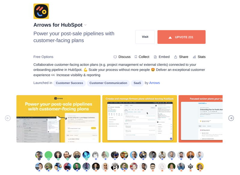 Arrows for HubSpot ProductHunt launch